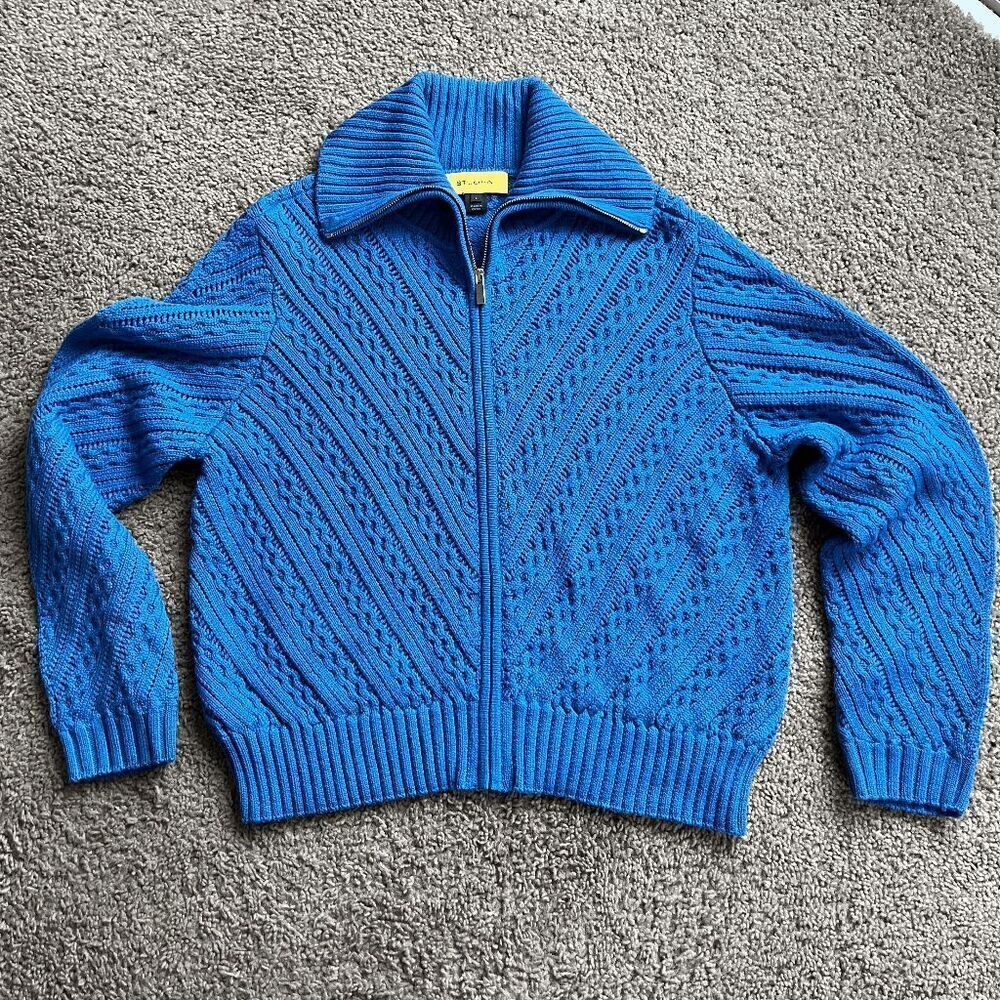 St. John 2014 Wool Cheron Sky Blue Zip Up Cardigan Sweater